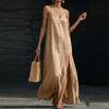 Women's Fashionable V-neck Camisole Long Dress With Loose Hemline And Slit Casual Vacation Dress