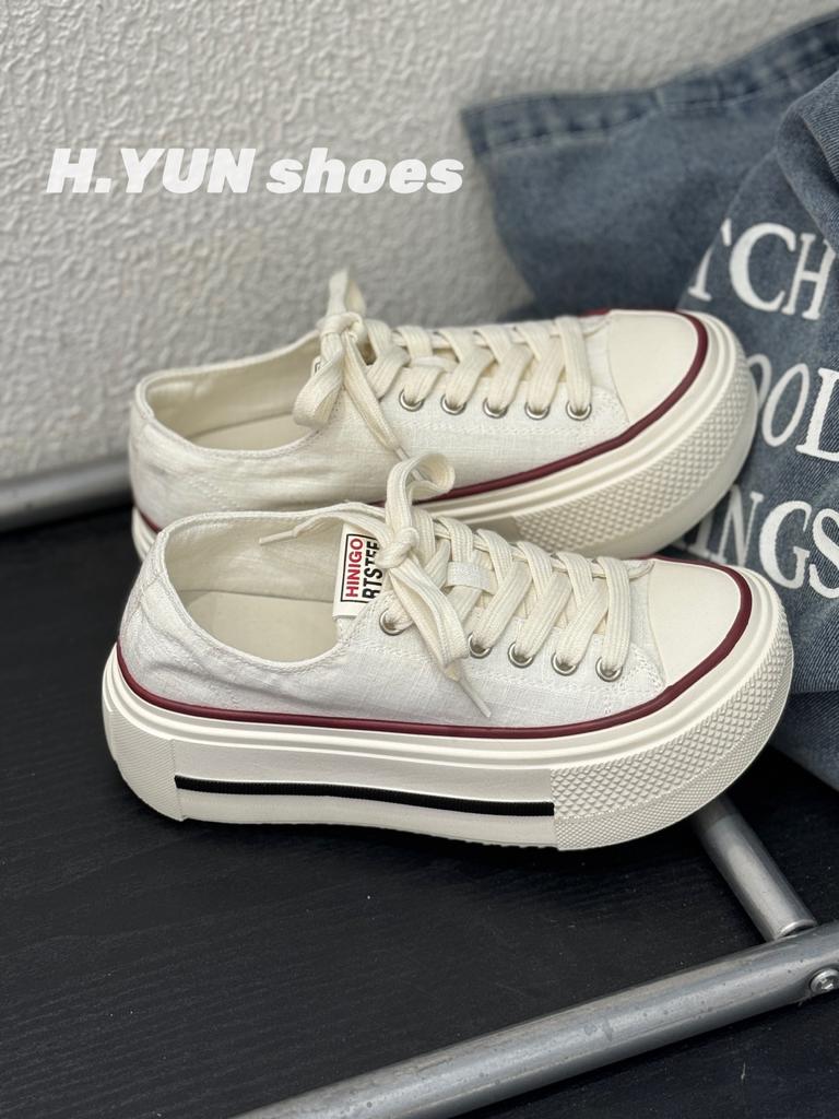 Thin Canvas Shoes Women's 2025 Summer New Irregular Soles Round Head Lace-up Non-slip Thick-soled Casual Board Shoes Women