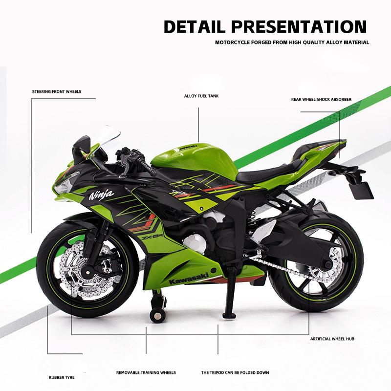 1/12 Scale Kawasaki Ninja ZX-6R Racing Cross-country Motorcycle Toy City Diecast Model Super Sport Miniature Collection Boy Kids Gift