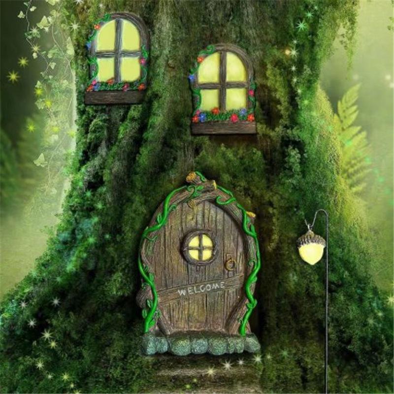 Miniature Fairy Gnome Window Door Set Pendant Creative Elf Home Yard Art Garden Decoration Outdoor Decoration Fairy Garden
