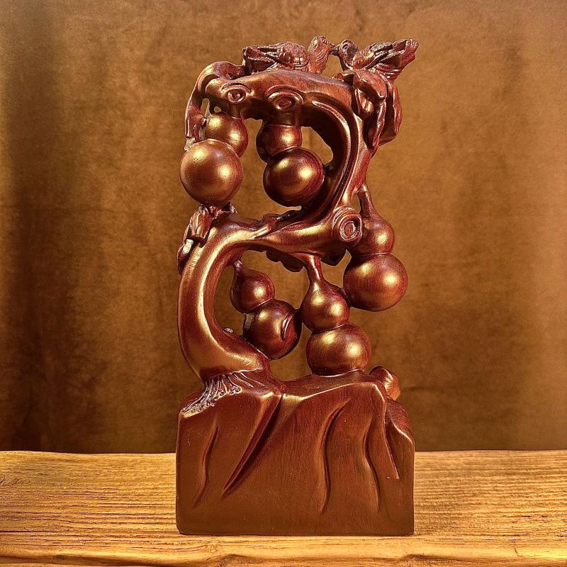 Karin Five Blessings Solid Wood Gourd Ornament - Large Rosewood Home Decoration Gift