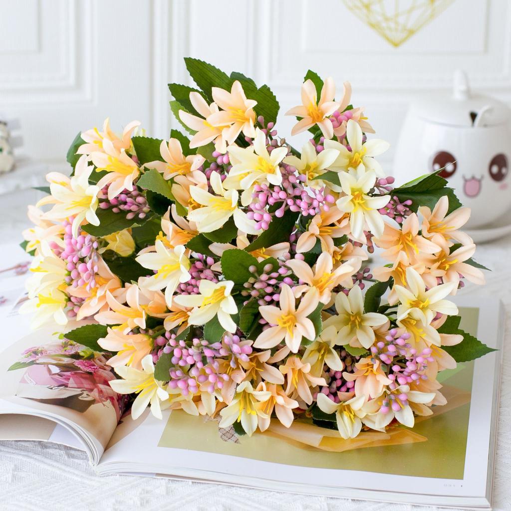 5pcs/Bouquet Simulated Lily Berry Plant  Decoration Home Party Wedding Birthday Photography Props DIY Bridal Holding Flowers