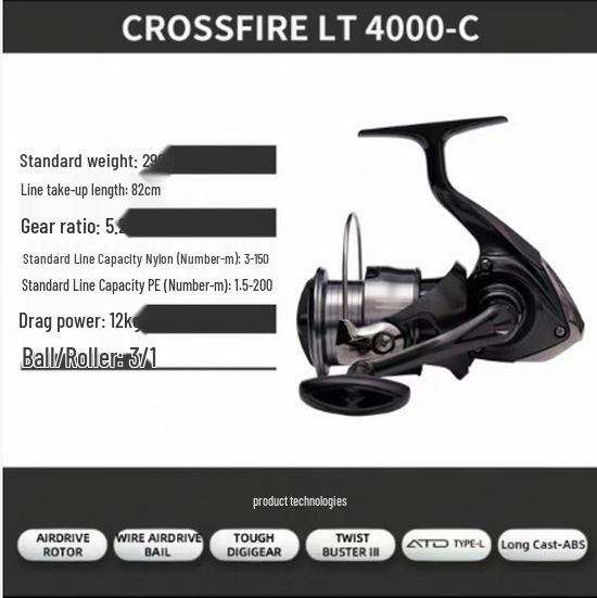 Daiwa CROSSFIRE LT Spinning Reel - Lightweight Long Cast Metal Spool Fishing Reel, Available in 26 Models.
