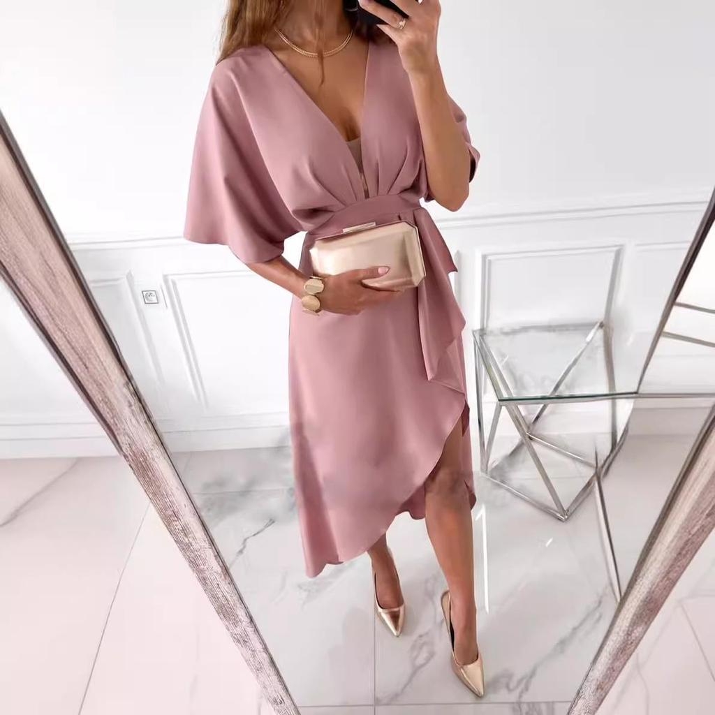 2023 European & American Casual V-Neck Irregular Evening Dress for Women