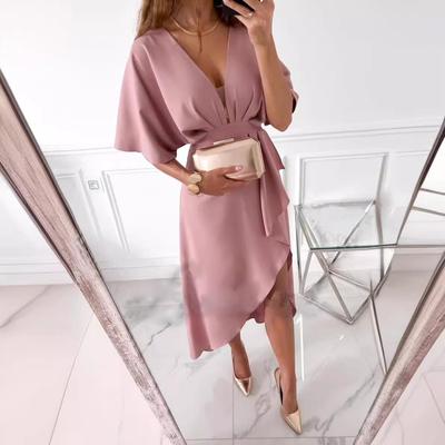 2023 European & American Casual V-Neck Irregular Evening Dress for Women