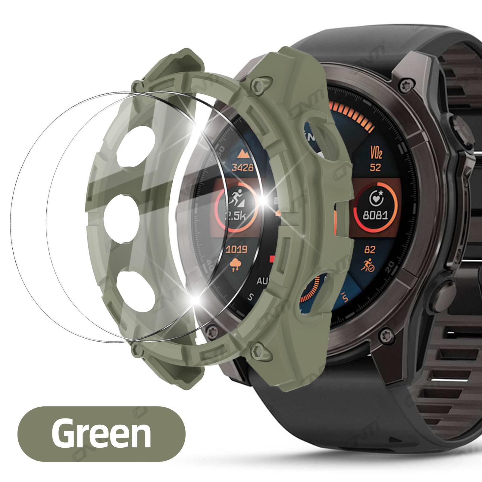 

Стекло+Чехол 2-в-1 для Garmin Fenix 8 51/47/43мм AMOLED Защитное стекло для экрана Solar Закаленное стекло+Бампер Защитная крышка Аксессуары Fenix 8 47mm SOLAR зелёный