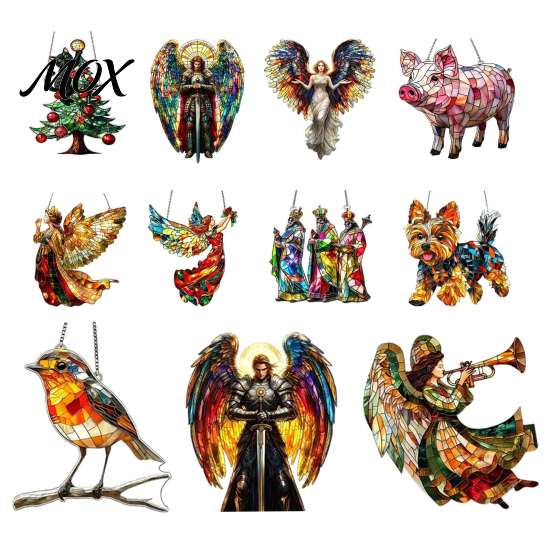 Modern Acrylic Prism Art Sun Catchers for Windows, Stained Glass Style Rainbow Maker Hanging Decorative Window Ornaments, Colorful Pendants