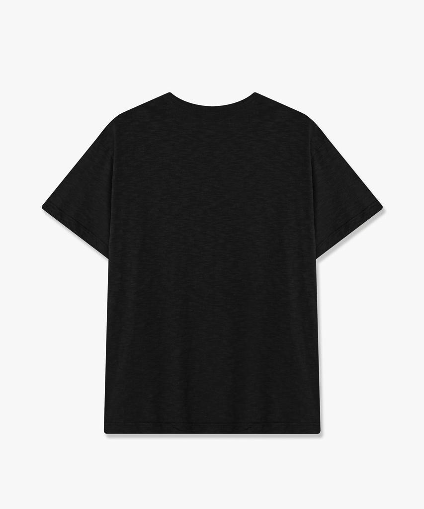 PSSHOPPER Semi-Crop Slub Vintage Short Sleeve T-Shirt [Black]