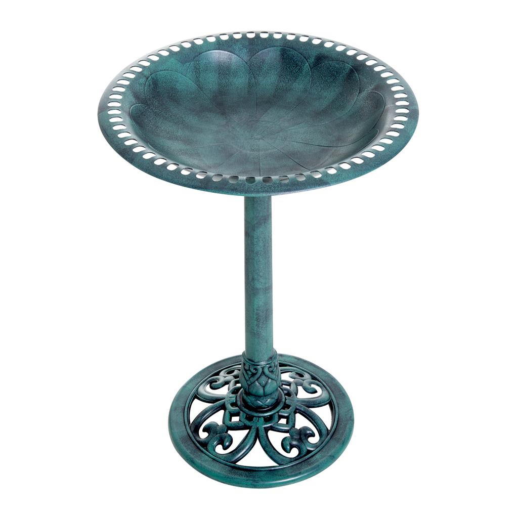 Garden Bird Bath Outdoor Decrative Garden Feeder Stand with Scallop-like Pattern. Time-Worn Finish. 50cm. Green