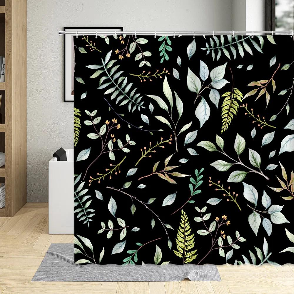 Leaves Shower Curtain Watercolor Tree Branch Leaf Vine Plant Bath Curtain Modern Fabric Nordic Bathroom Decor