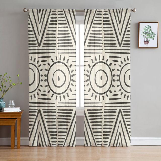 

Богемия Мандала Ретро цветочный узор Этническая прозрачная вуаль Шторы для спальни Гостиная Кухня Роскошные тюлевые шторы из органзы 1 PCS W150XH250cm