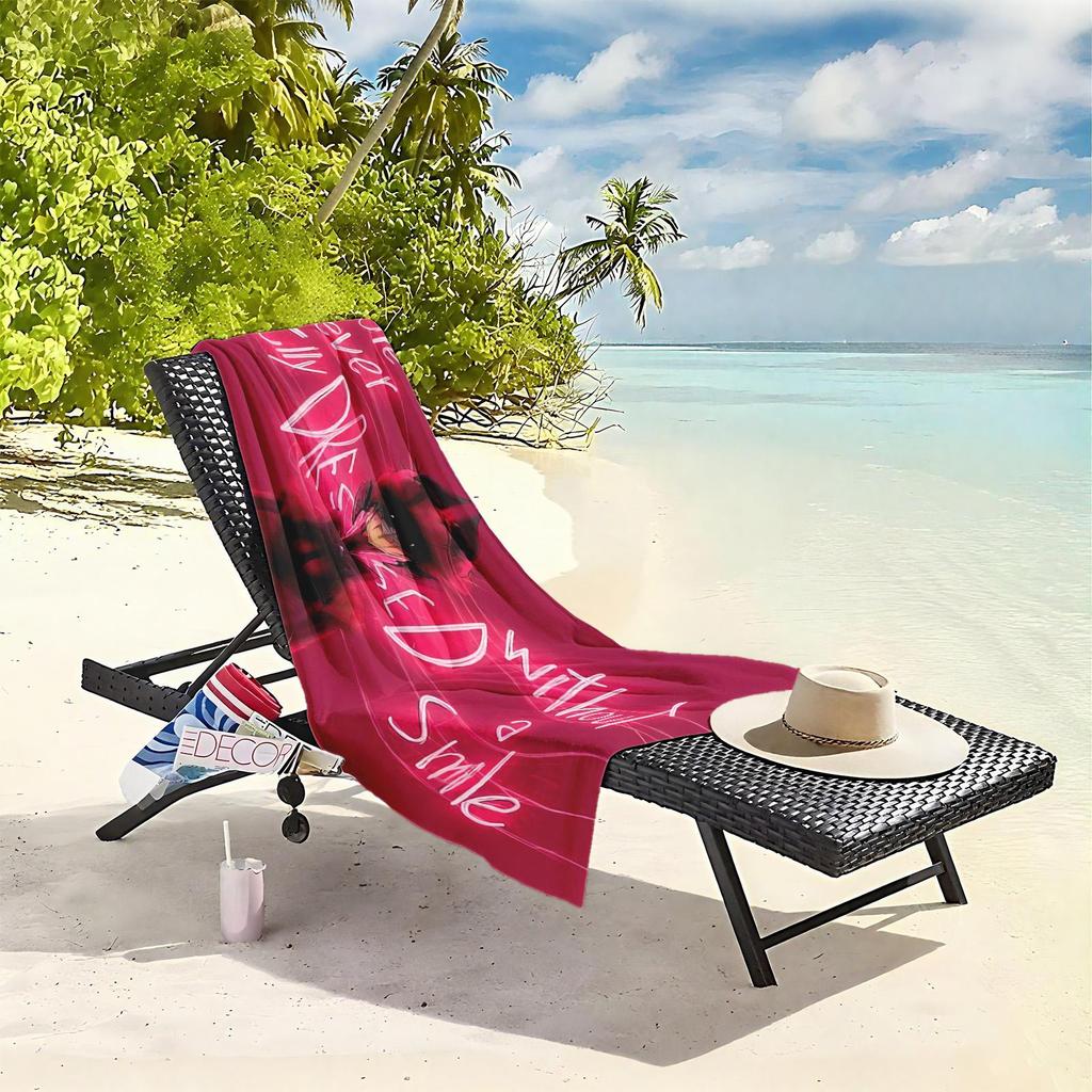 1pc Neon Smile Message with Mysterious Figure 2D Printed Microfiber Beach Towel, quick dry super absorbent. Great for beach