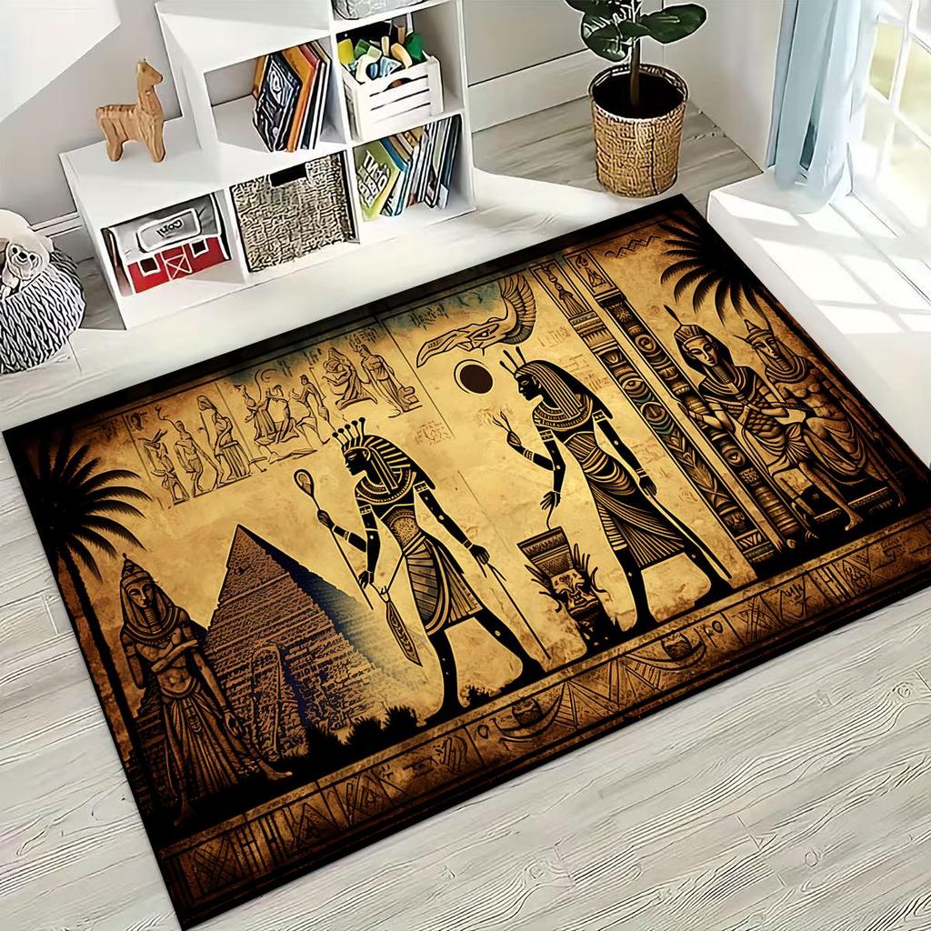 Ancient Egyptian Hieroglyphic Symbols Carved Murals Rug Carpet for Bedroom Living Room Sofa Doormat Decor,Kid Non-slip Floor Mat