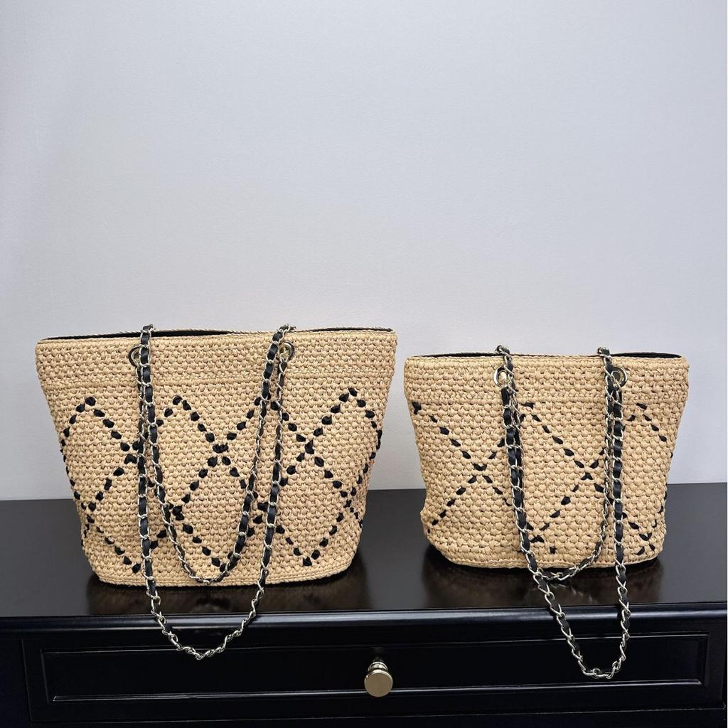 Straw Tote Bag, Diamond Chain Bag, Women's Shoulder Bag, New Beach Vacation Style, Large-capacity Underarm Bag Tide