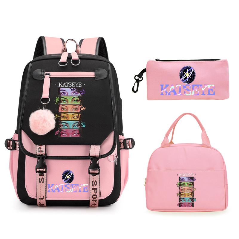 Zaino capiente con tracolla; set astuccio a tre pezzi per studenti