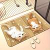 Cute Lying Cats Wood Grain Flannel Bath Mat, Playful Pet Lover Design Anti-Slip Absorbent Rug for Bedroom & Entryway, Machine