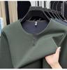 2025 Men's V-Neck Long Sleeve Plus Velvet Thickened T-shirt - Autumn/Winter, Youth Plus Size, Solid Color Base Layer