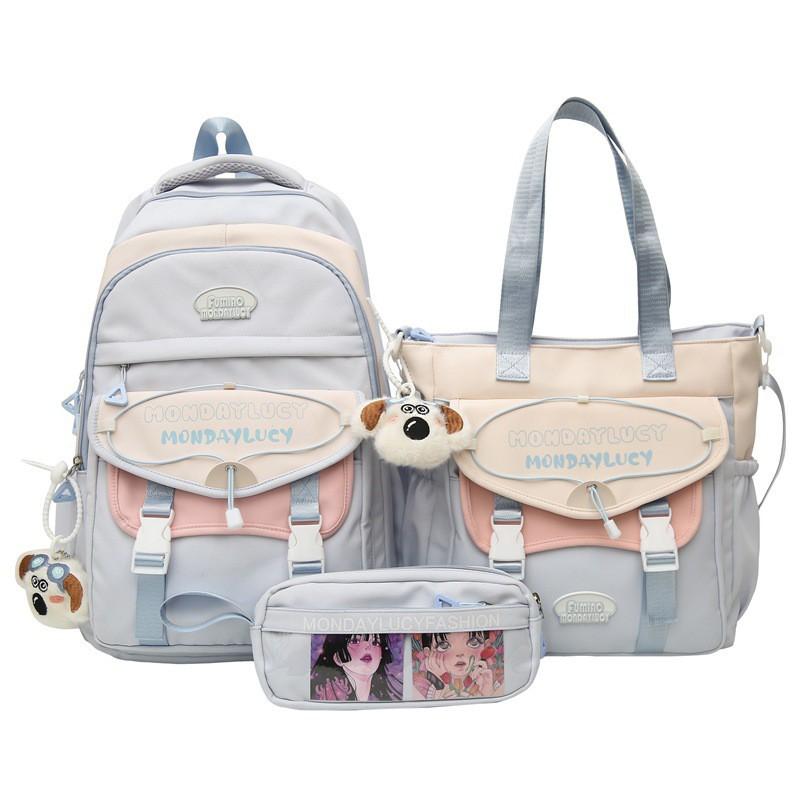 Junior High School Students 'schoolbag Women Light Reduce Burden Face Value Ins Style Large Capacity Backpack Primary Three-piece