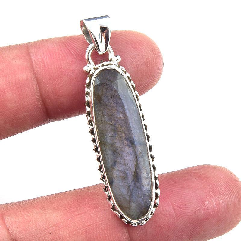 

Natural Labradorite Gemstone 925 Solid Sterling Silver Gift Pendant 1.75 o9F19