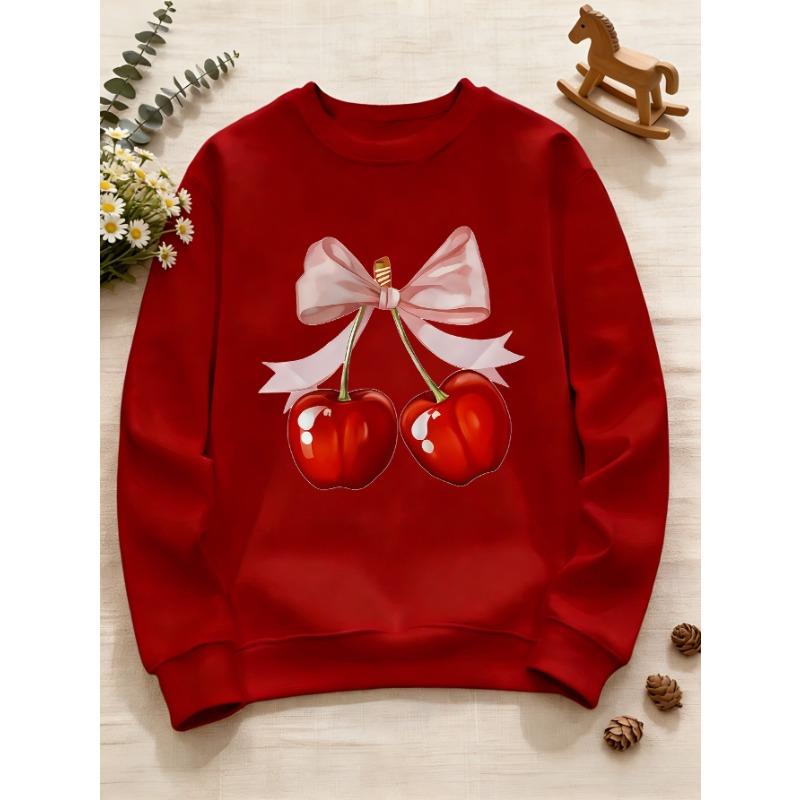 European Sizes Girls' Round Neck Hoodie, Fashion Print Top.