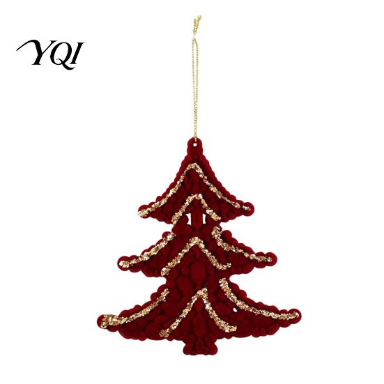 Seasonal Garland Door Decorations Flocked Christmas Ornaments with Gold Edging, Retro Red Velvet Hanging Holiday Tree Decoration, Elk Gingerbread Man