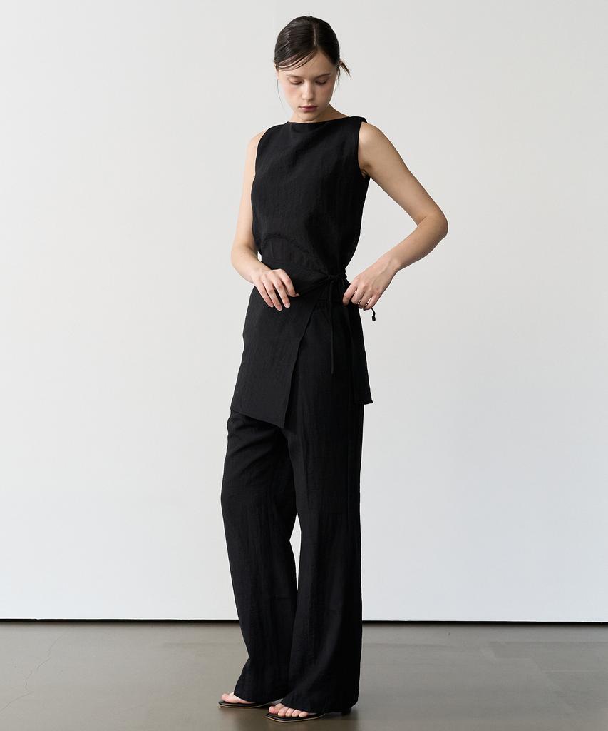 BIBYSEOB (2-Piece) Linen Elastic Waist Pants Black [T62]