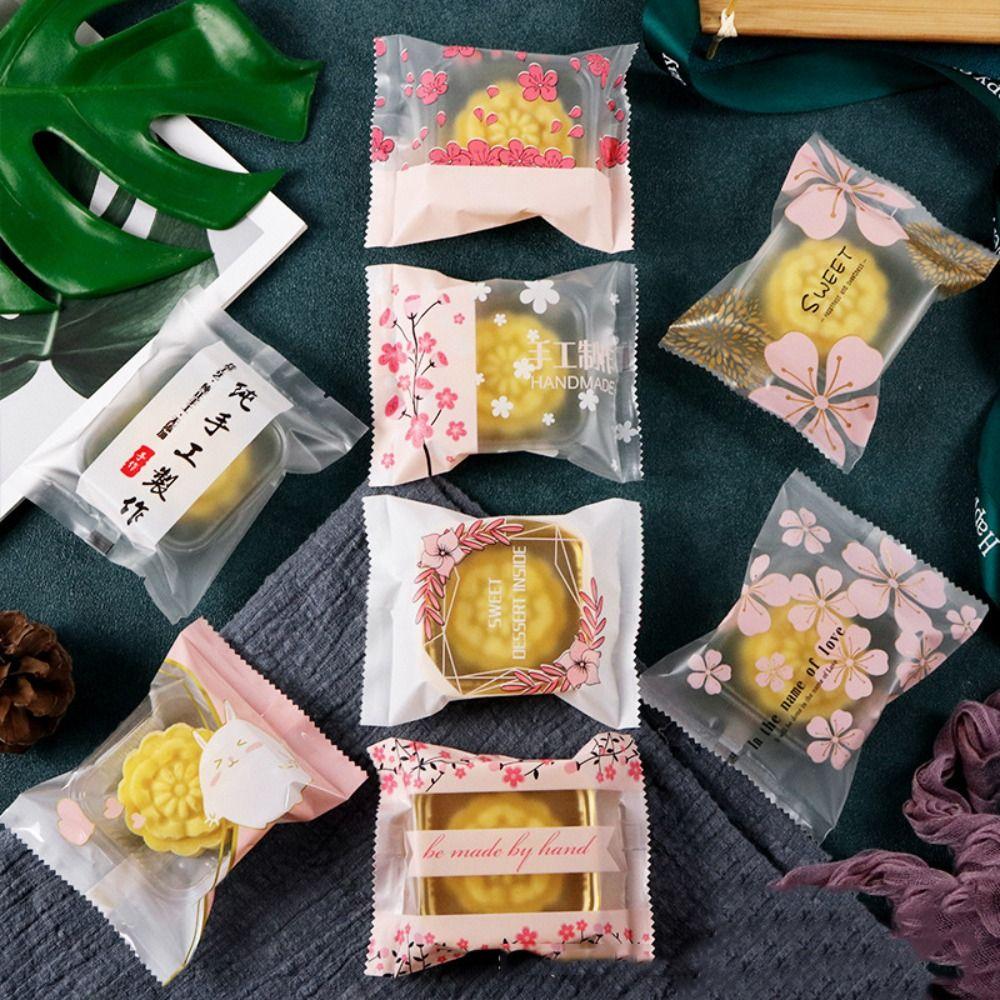 100pcs Plastic Mooncake Packaging Bag Frosted Handmade Biscuit Packaging Bag Food Bag   DIY