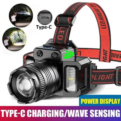 Lampada frontale LED con sensore 1500mAh 5 modalità Luce da campeggio e ricerca Torcia frontale T51 Ricaricabile Potente lampada frontale Luci anteriori Fari