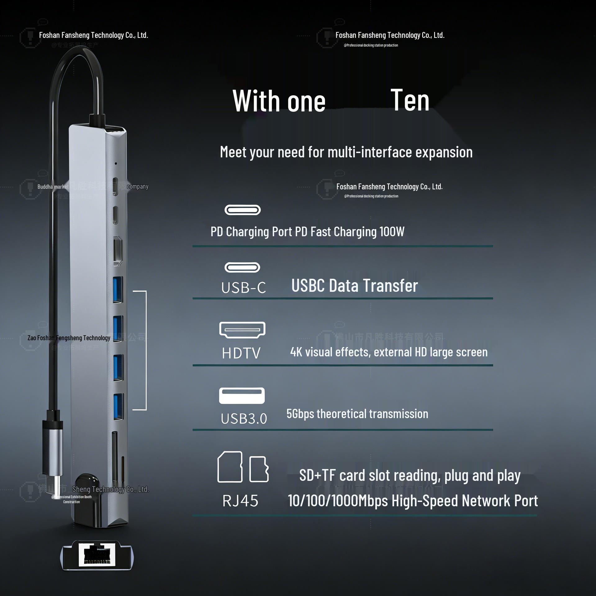 Type-C USB Hub: Docking Station with HDMI Screen Mirroring for Laptops, Tablets, and Phones
