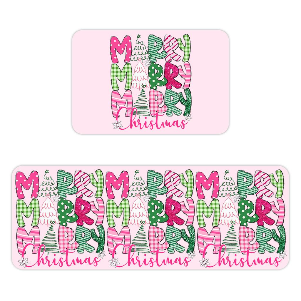 Christmas Kitchen Anti-slip Mat Carpet Flannel Doormat Two-piece Set