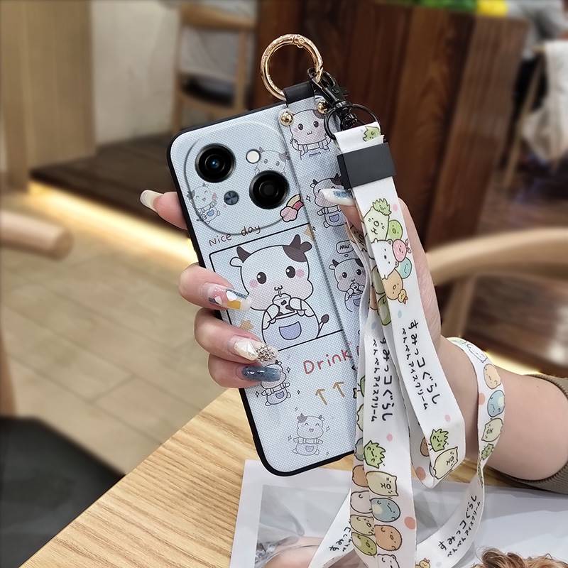 Silicone Ring Phone Case For Tecno POP9 4G/Spark GO 1/KL4 Cute Kickstand Wristband Soft case Waterproof Wrist Strap