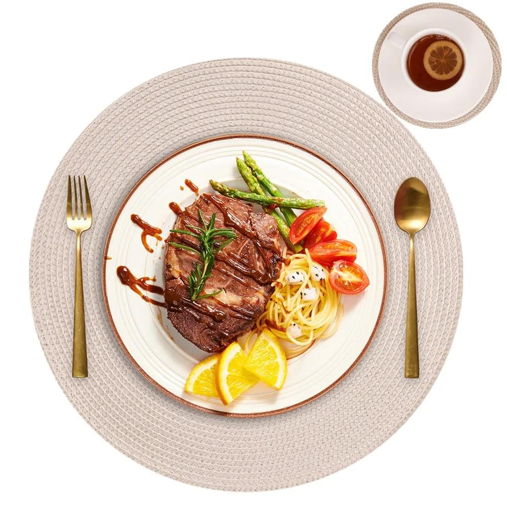 

Набор из 6 круглых плетеных салфеток 34 см, салфетки для обеденных столов, плетеные моющиеся нескользящие салфетки на Рождество и Хэллоуин 34x34cm