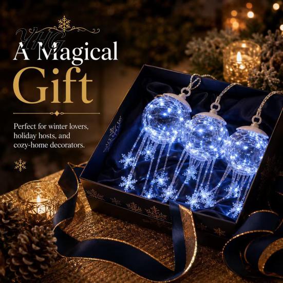 Reusable Festive Ornaments LED Hanging Christmas Ornament, Icy Glow Sparkling Snowflake Cascade Decoration, Party Favors Winter Lighted Decor for Tree