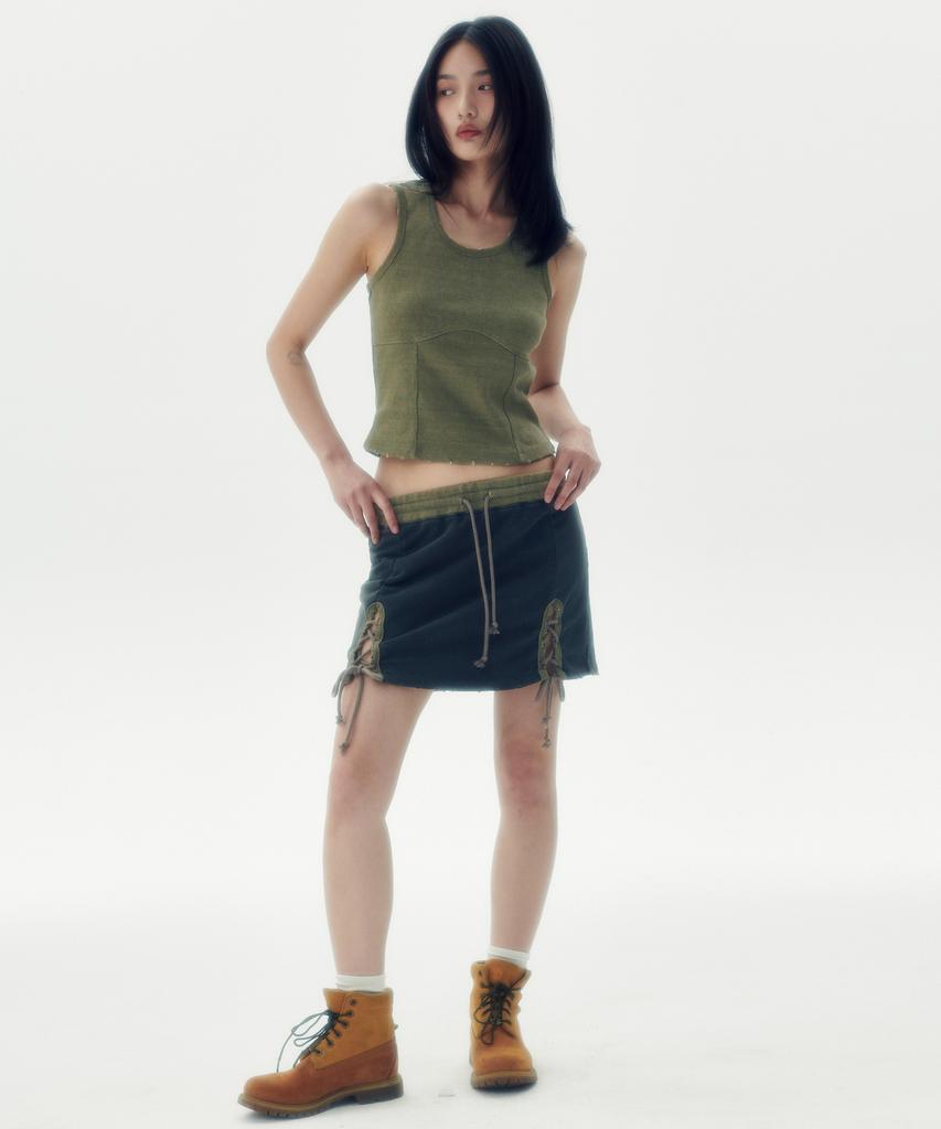 Leoninghai Washed Sweat Mini Skirt [Charcoal]
