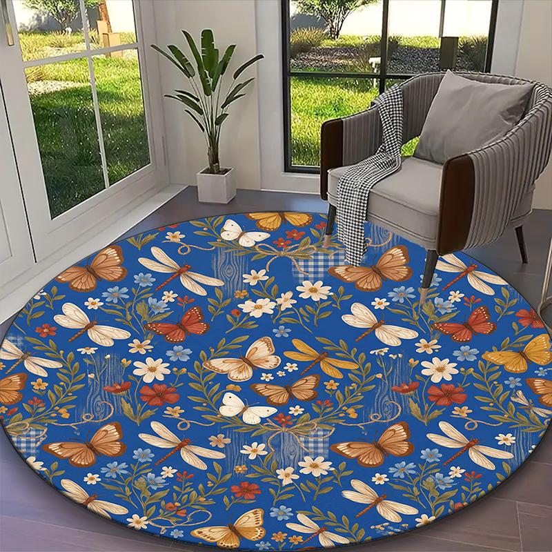 

[1pc Astral Dual Butterfly Office Chair Carpet] Digital Printed Round Rug for Home & Game Room Use, Soft Indoor Sofa Chair Mat Diameter 60cm