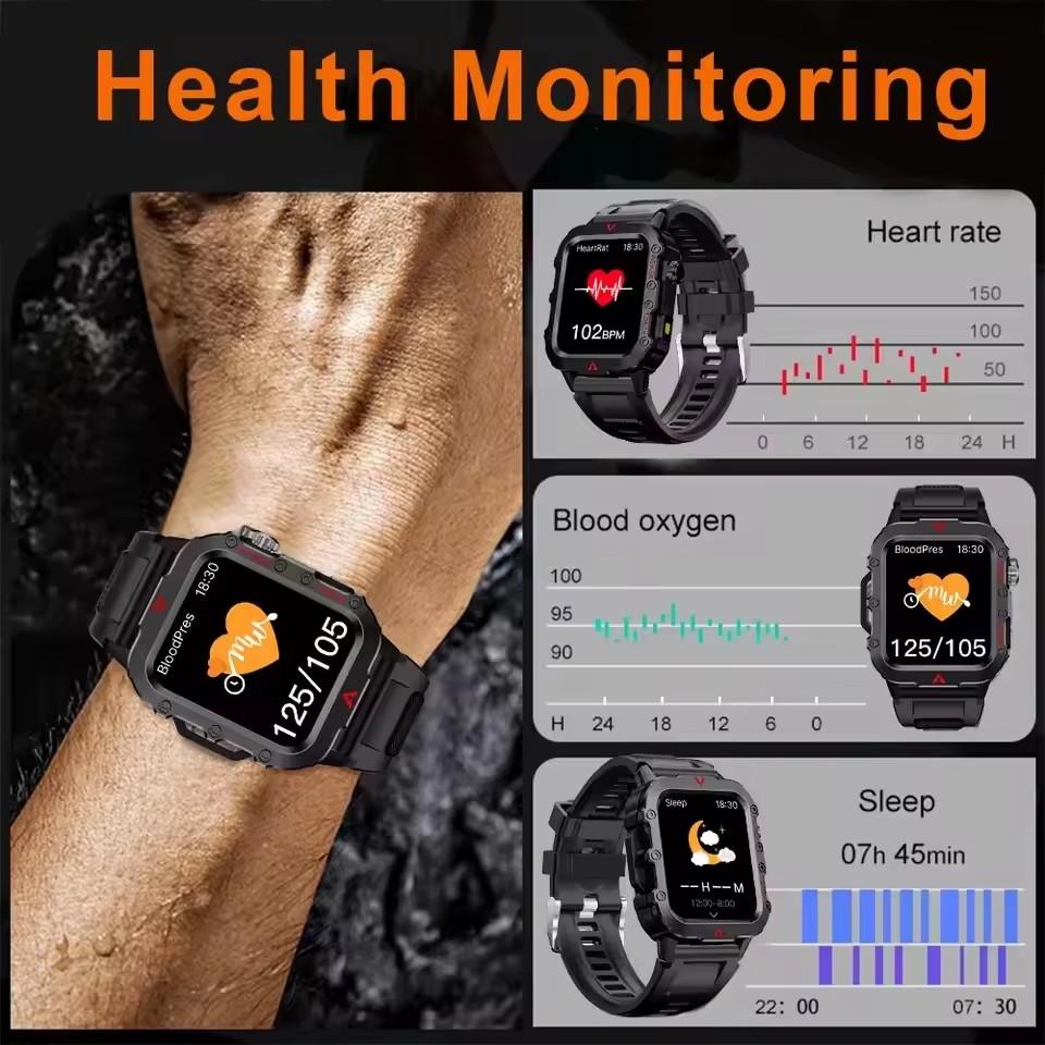 New Sports Smartwatch Bluetooth Call LED Flashlight Sleep Health Monitoring Fitness Tracking Men Outdoor Smart Watch HT30