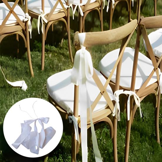 

Свадебные банты из лент с белым тонким бантом и длинными хвостами для церковных стульев, украшение прохода для свадебного приема, свадеб, дней рождения, детских праздников белый