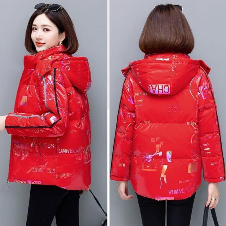 Winter Woman Wash-Free Glossy Parka Loose Thickened Warm Hooded Parka Short Windproof Waterproof Jacket