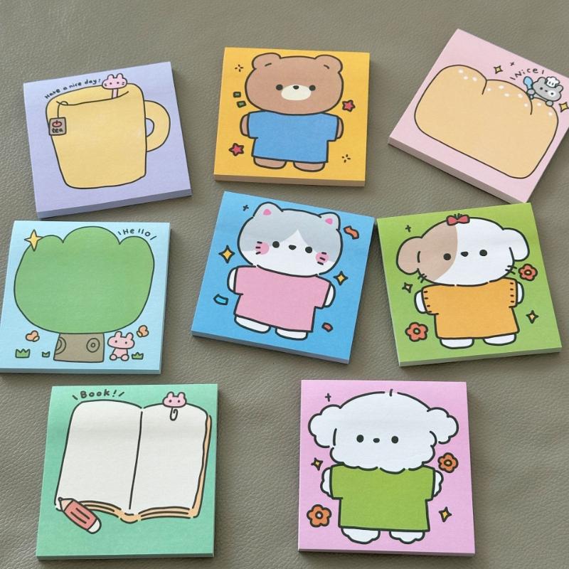 Kawai Stationery Cute Green Sticky Note Cartoon Healing Hand Painted Note Pad for Student Office School Supplies Lovely Memo Pad