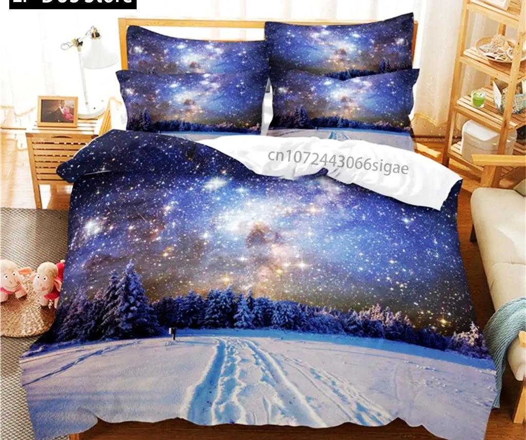 Zestaw pościeli ze sceną zimową Zestaw poszewek na kołdrę Pościel Cyfrowy nadruk Poszewka na kołdrę Rozmiar King Queen Zestaw pościeli Modny design 3-częściowy