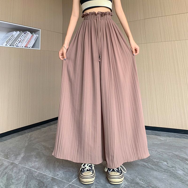 Summer Thin Plus Size HighWaist Relaxed 9/10 Length Chiffon Culottes for Women Draped WideLeg Pants