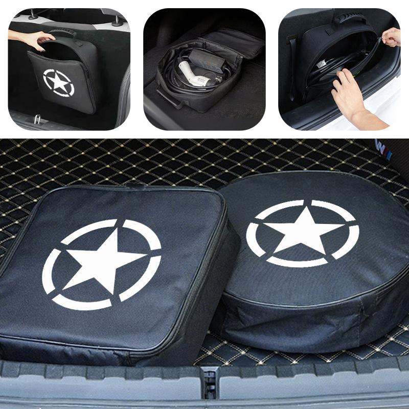 For Jeep Car Logo Cable Case Charging Gun Storage Bag Waterproof Cable Organizer JK JL JKU TJ YJ CJ Wrangler Rubicon Grand