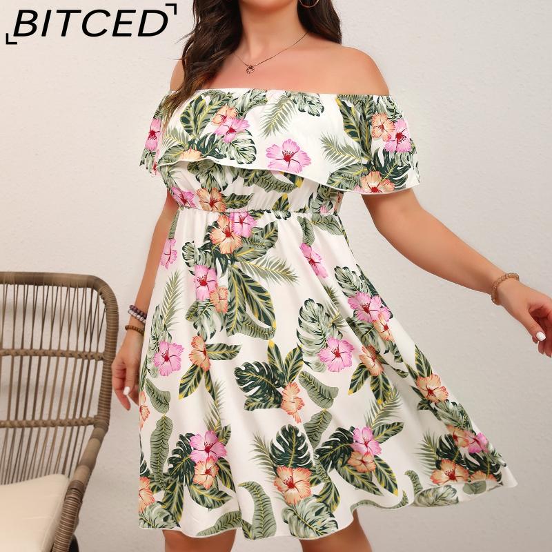 

BITCED Summer Women s Elegant Floral Off-the-Shoulder Waist-Defining Slim-Fit Dress XXXXL