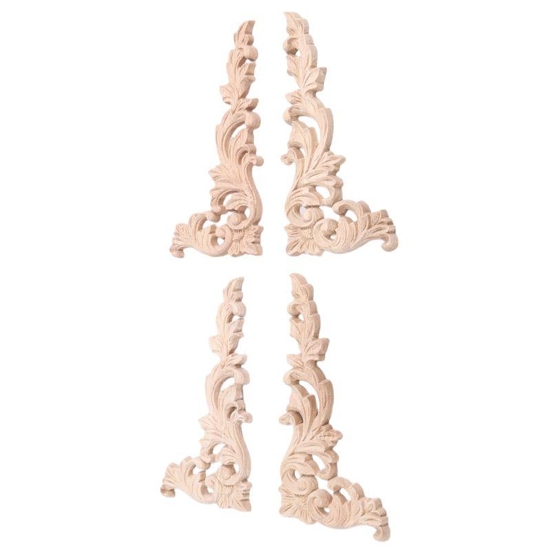 AEE4-4Pcs/Set Wood Carved Corner Onlay Applique Unpainted Frame Cupboard Cabinet Decal For Home Furniture Decoration
