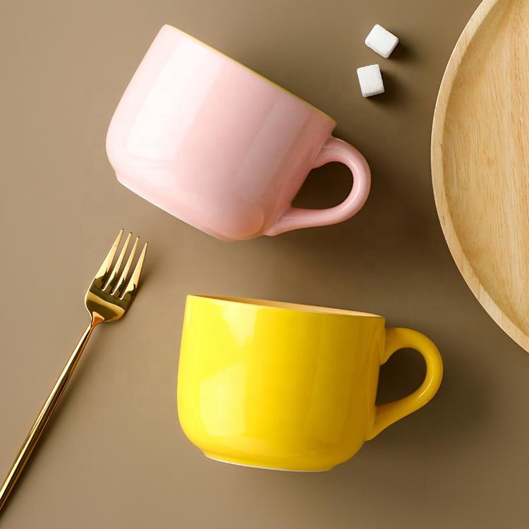 Large Capacity Ceramic Cup Household Girls' Mug Milk Oatmeal Breakfast Cup Microwave Oven Belly Cup