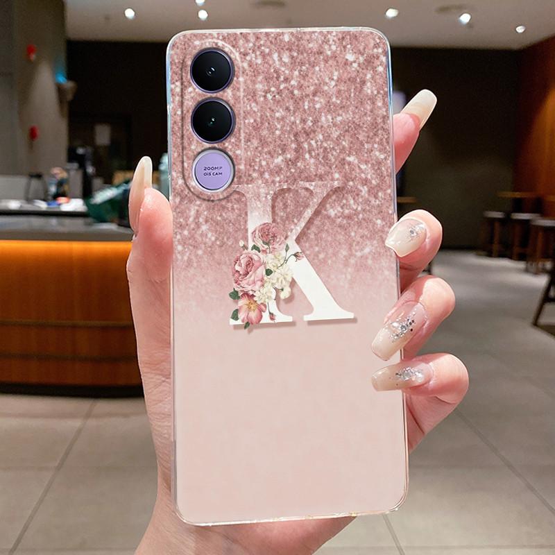 Anti-scratch Phone Case For Vivo V70 FE Jelly Clear TPU Soft Casing Lucky Letter Pink Shiny Starry Sky Pattern Couple Shell