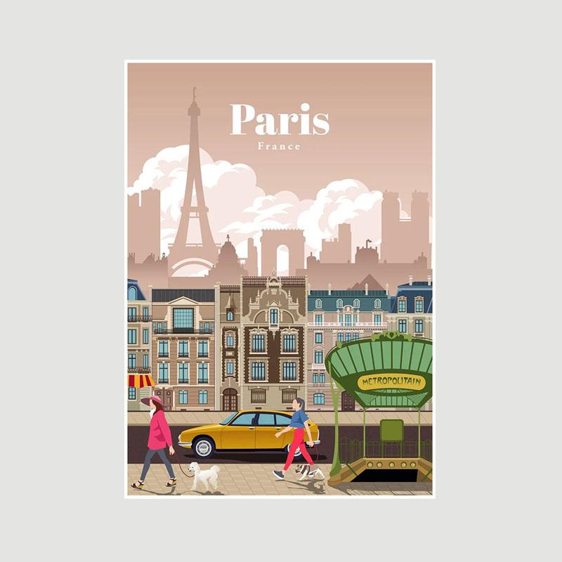 White Paper Cartoon City Landscape Poster Mural London Paris Travel Cities Prints Bedroom Decoration Painting Funny Abstract Wall Art Decor