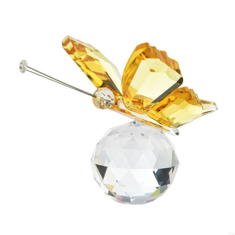 62KD Crystal Butterfly Figurine with Ball Base Flying Butterfly Crystal Ornament Statue Glass Animal Collectible Figurines