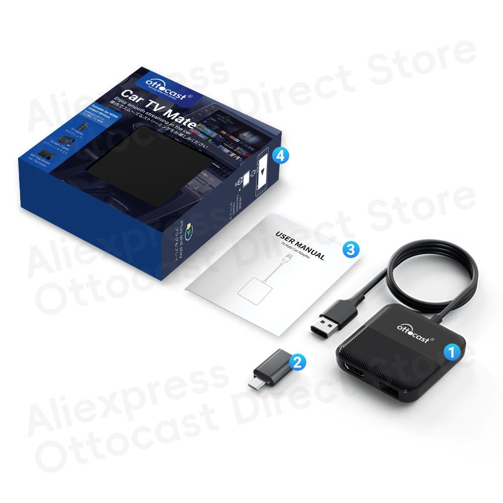 

Ottocast Car TV Mate Max Express 4 IN 1 Wireless CarPlay Android Auto Wired DisplayPort Device Screen Mirroring TV Stick for Car Express