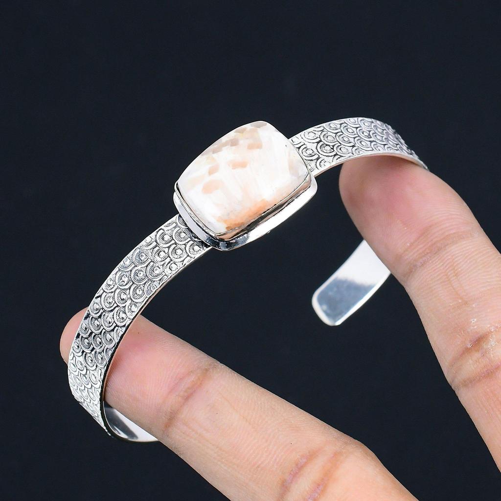 Halloween Sale Scolecite Stone Wedding Unique Bangle Jewelry 925 Sterling Silver